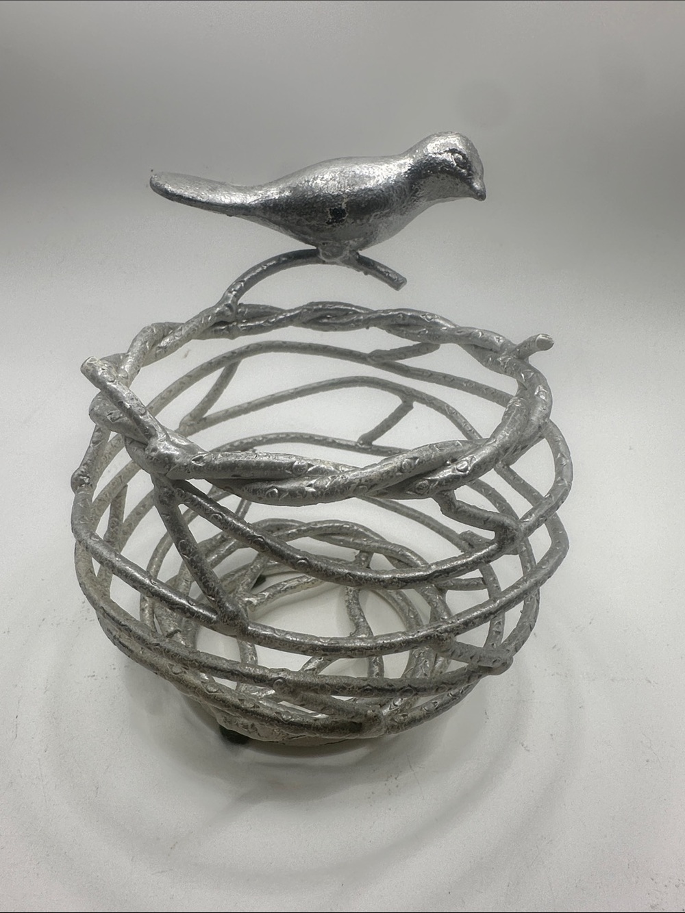 Silver Bird Nest Metal Decorative Accent Bowl - Home Accents